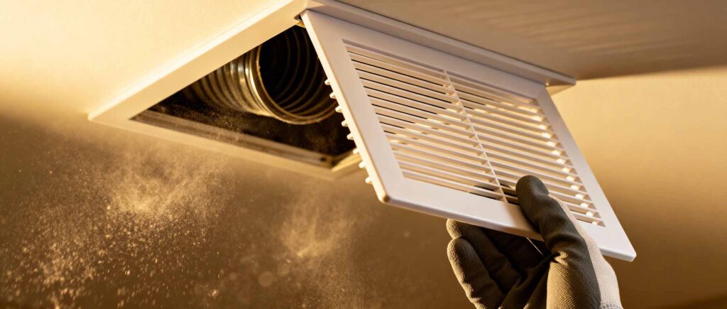 Ceiling-mounted HVAC air distribution unit with ventilation grille